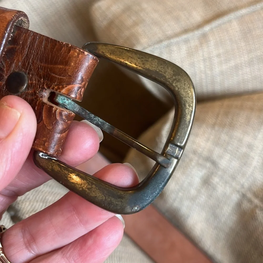Vintage Brown Embossed Leather Belt